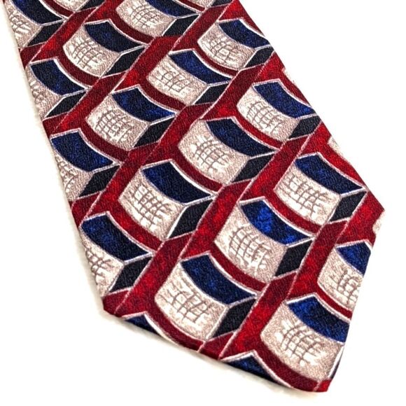Men's Vintage 100% Silk Tie Checkered Abstract Motif by Cluett - Picture 10 of 14